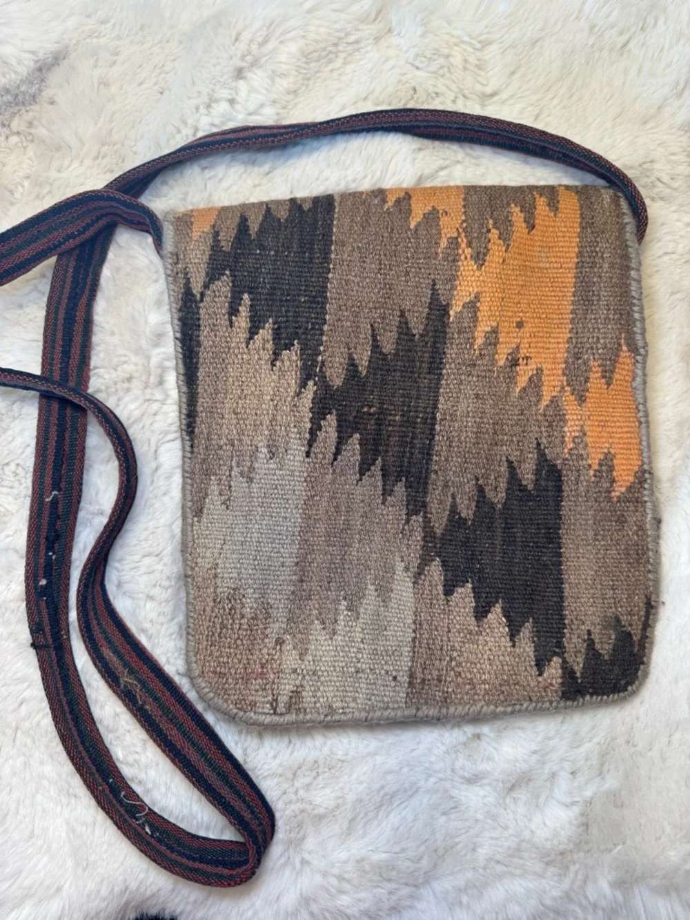 Vintage bohemian southwestern wool crossbody woven bag festival hippy Aztec boho